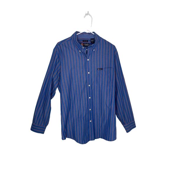 Chaps button down shirt men's large blue white red stripe work / casual untucked - Picture 1 of 12